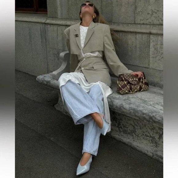 ZARA REAL LEATHER HEELED SLINGBACK KITTEN HEEL LEATHER SHOE - Picture 4 of 11